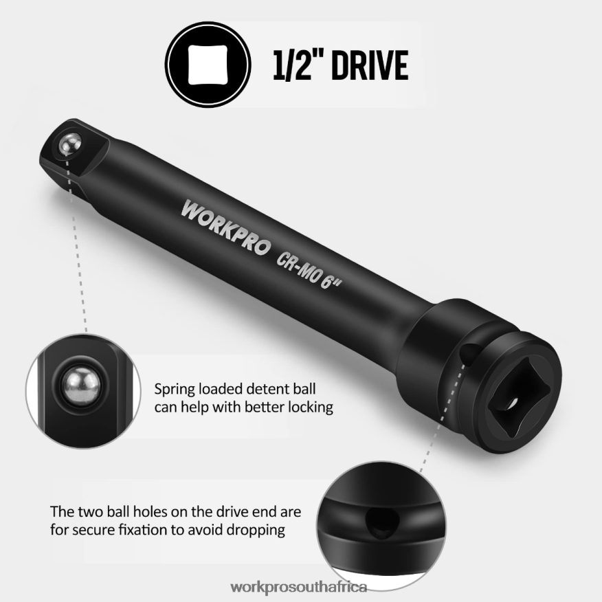 ZA WORKPRO 3 Piece-3, 6, 8 Inch 1/2-Inch Socket Drive Impact Extension Bar Sets Useful 4B8V2T202 Tool