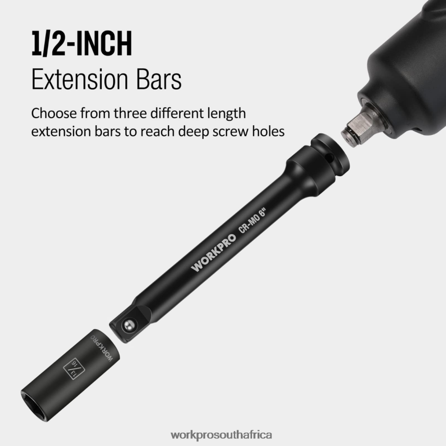 ZA WORKPRO 3 Piece-3, 6, 8 Inch 1/2-Inch Socket Drive Impact Extension Bar Sets Useful 4B8V2T202 Tool