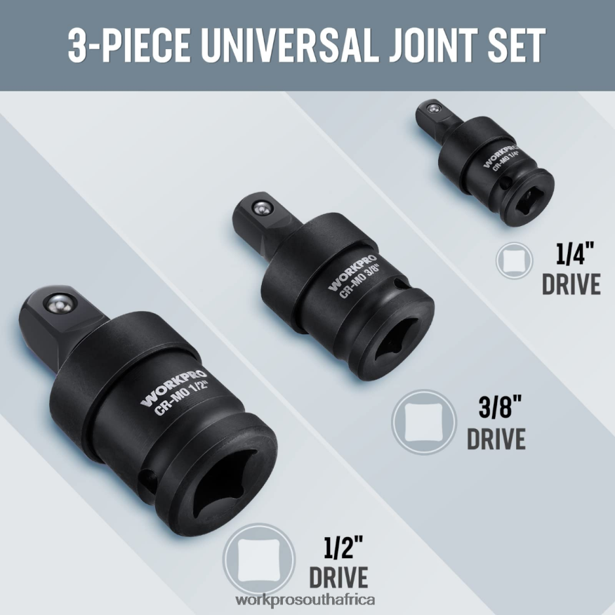 ZA WORKPRO 3 Piece-Impact Universal Joint Set Helpful 4B8V2T148 Tool