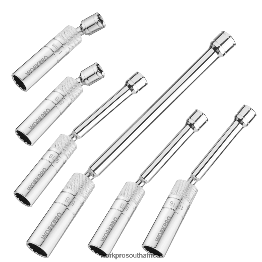 ZA WORKPRO 6 Pcs-9/16-inch, 5/8-inch, 13/16-inch, 14MM Thin Wall Sockets with 4, 6, 11-inch Extensions Magnetic Swivel Spark Plug Socket Set New 4B8V2T139 Tool