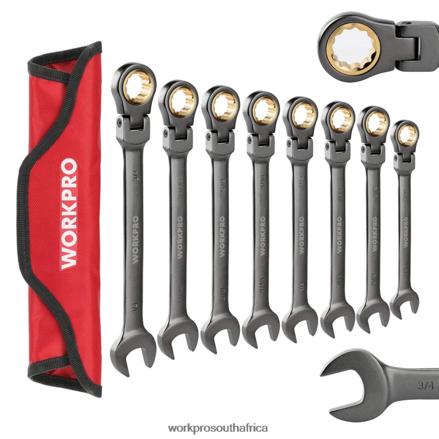 ZA WORKPRO 8 Pcs Flex-Head Ratcheting Combination Wrench Set with Organizer Bag Useful 4B8V2T86 Tool
