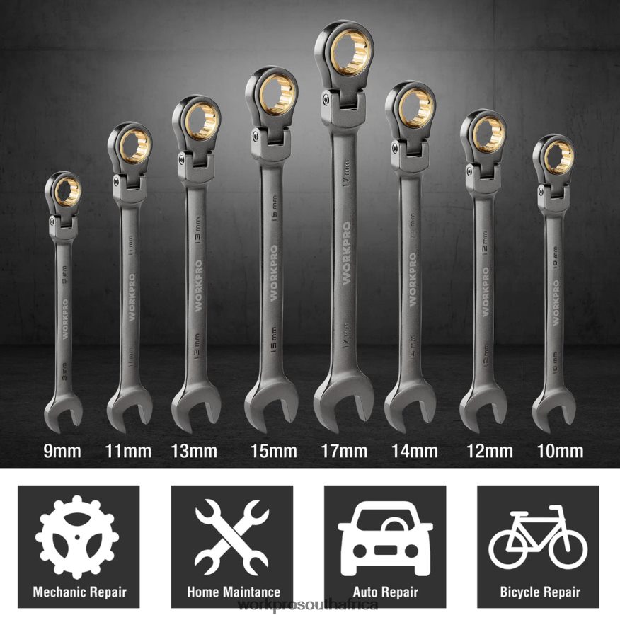 ZA WORKPRO 8 Pcs Flex-Head Ratcheting Combination Wrench Set with Organizer Bag Useful 4B8V2T86 Tool