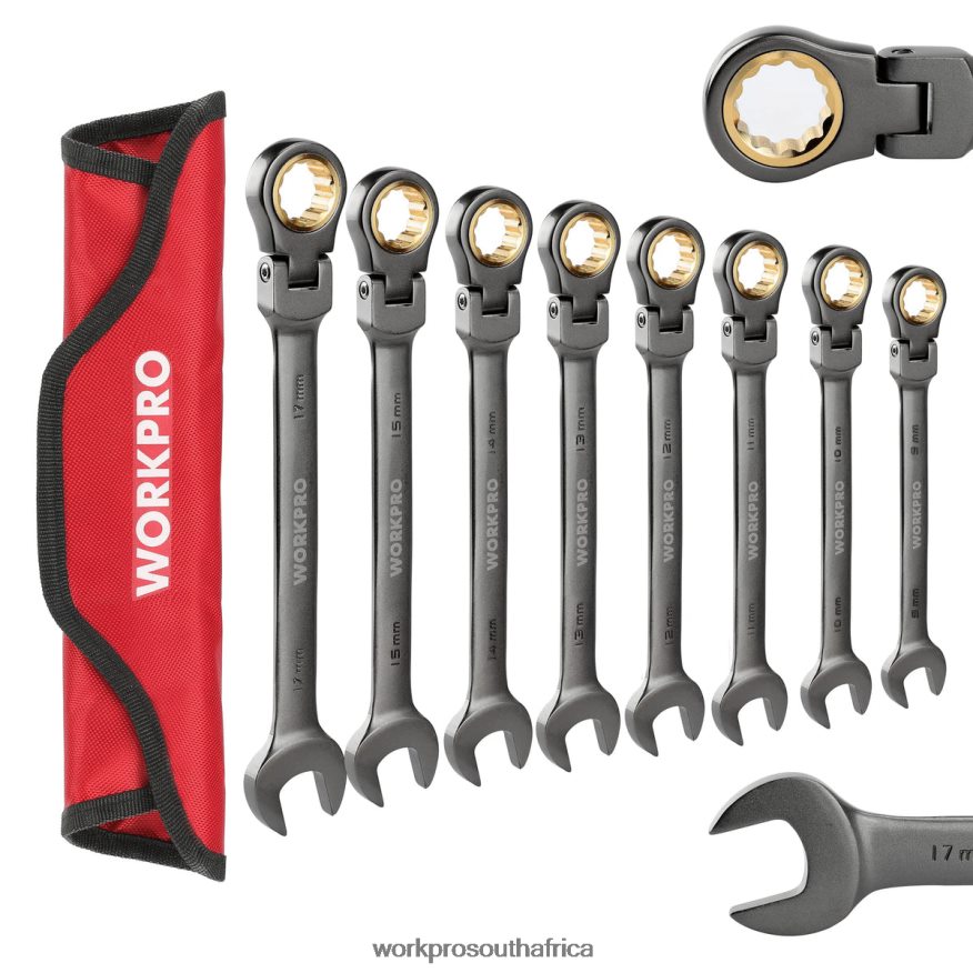 ZA WORKPRO 8 Pcs Flex-Head Ratcheting Combination Wrench Set with Organizer Bag Useful 4B8V2T86 Tool