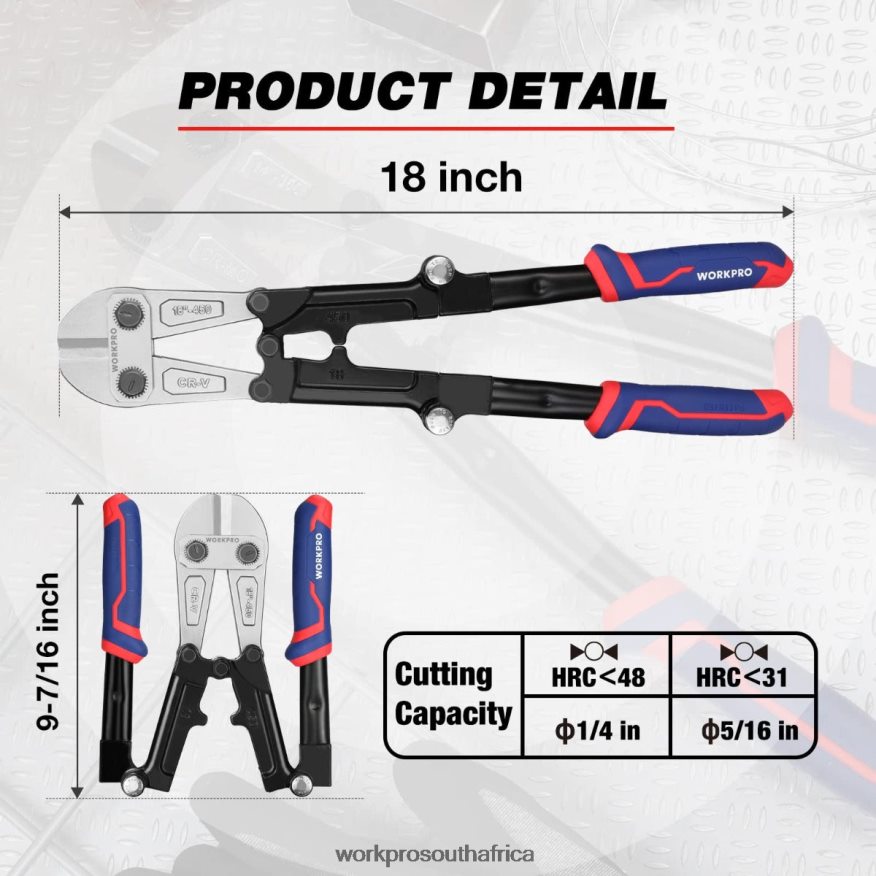 ZA WORKPRO 14/18 Inch Bolt Cutter, Tri-Material Handle with Comfort Grip New 4B8V2T156 Tool