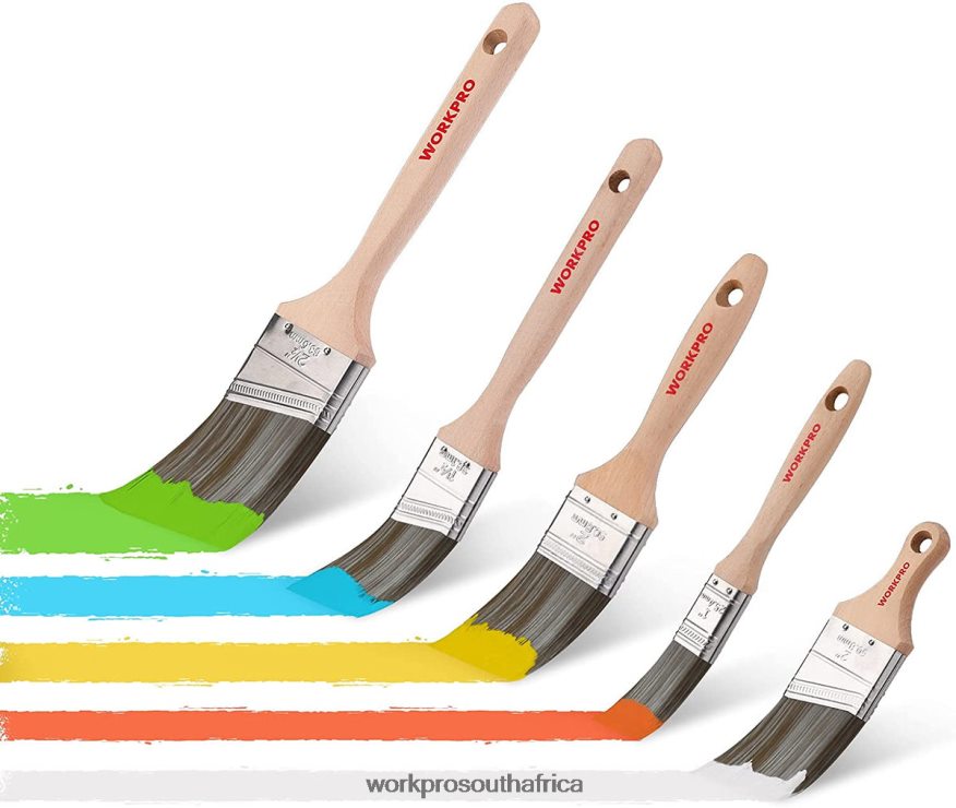 ZA WORKPRO Paint Brushes Set, 5 Pcs Professional Flat and Angle Sash Paint Brush with Wood Handle Morden 4B8V2T151 Tool