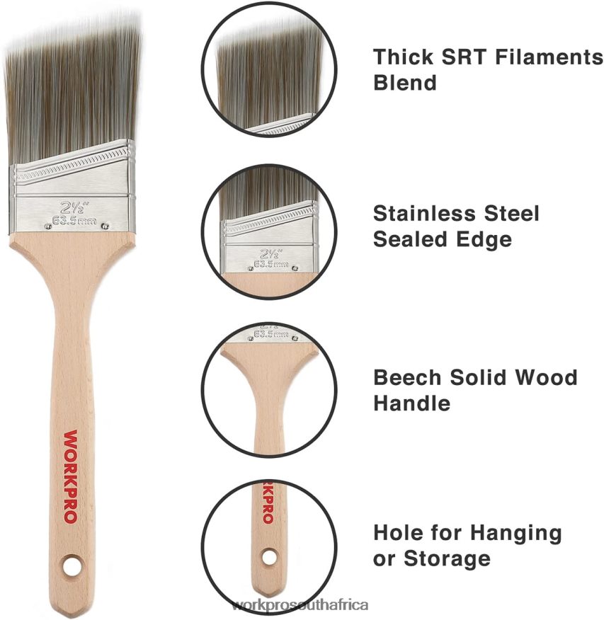ZA WORKPRO Paint Brushes Set, 5 Pcs Professional Flat and Angle Sash Paint Brush with Wood Handle Morden 4B8V2T151 Tool