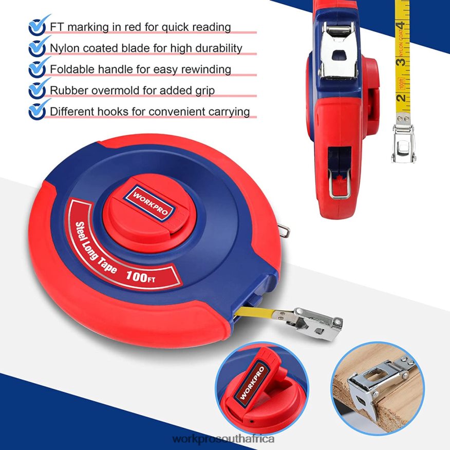 ZA WORKPRO 100 FT Tape Measure, Closed Reel Steel Long Tape with Foldable Handle, Shock-Resistant Case New 4B8V2T106 Tool