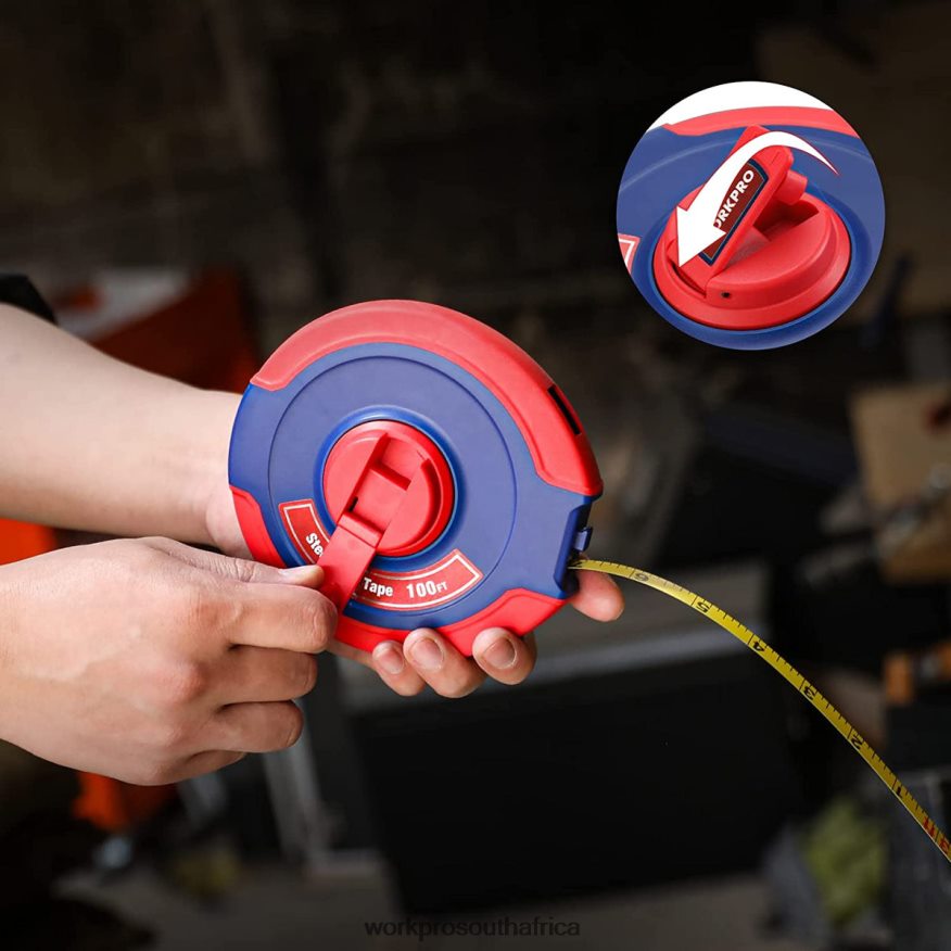 ZA WORKPRO 100 FT Tape Measure, Closed Reel Steel Long Tape with Foldable Handle, Shock-Resistant Case New 4B8V2T106 Tool