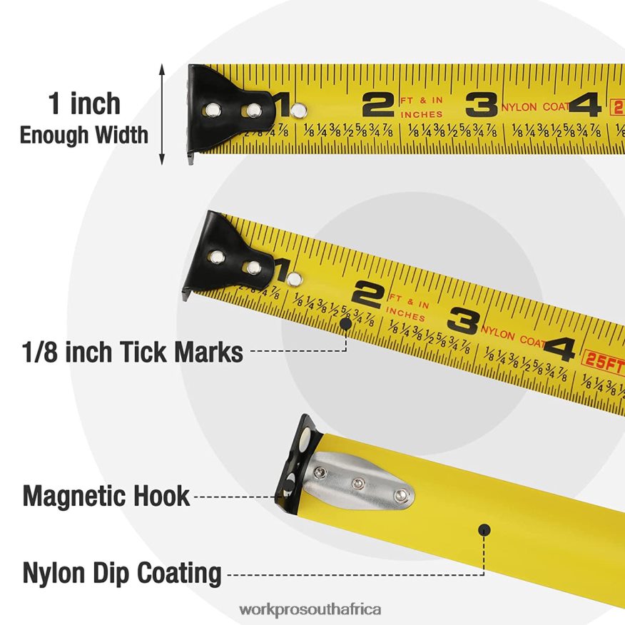 ZA WORKPRO 25FT Tape Measure, 1/8 Fractions, and 1/32 Accuracy Easy Read Measuring Tape, Retractable Nylon Coating Measurement Tape Useful 4B8V2T105 Tool