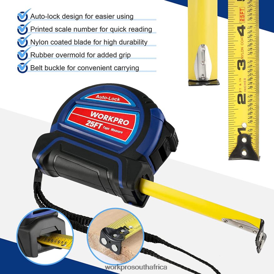 ZA WORKPRO Auto-Lock Tape Measure 25 FT Useful 4B8V2T111 Tool