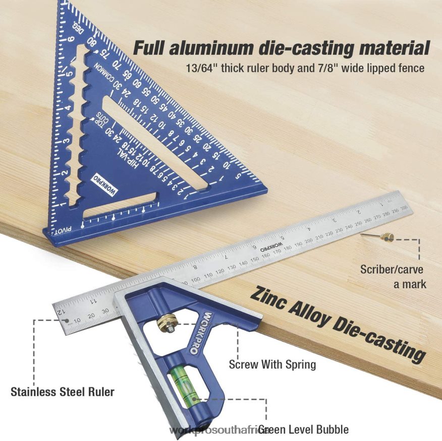 ZA WORKPRO Rafter Square and Combination Square Tool Set Useful 4B8V2T104 Tool