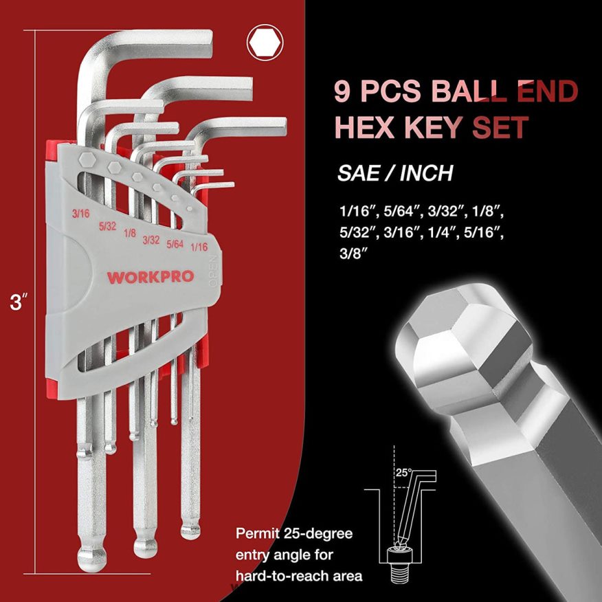 ZA WORKPRO 27 Pcs Long Arm Ball End Allen Wrench Set for Excellent Grip and Torque Transfer Useful 4B8V2T62 Tool