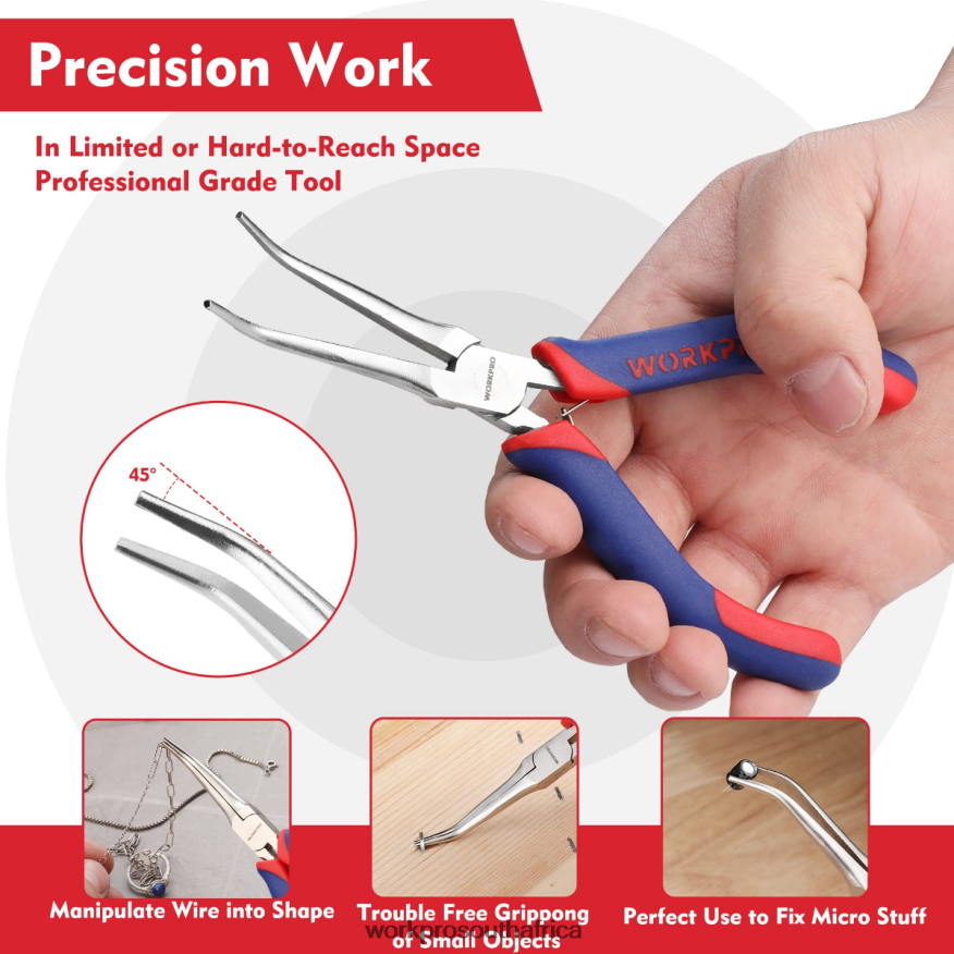 ZA WORKPRO 2-Pcs Mini Needle Nose Pliers Set, Long Nose Pliers, Bent Nose Pliers Morden 4B8V2T73 Tool