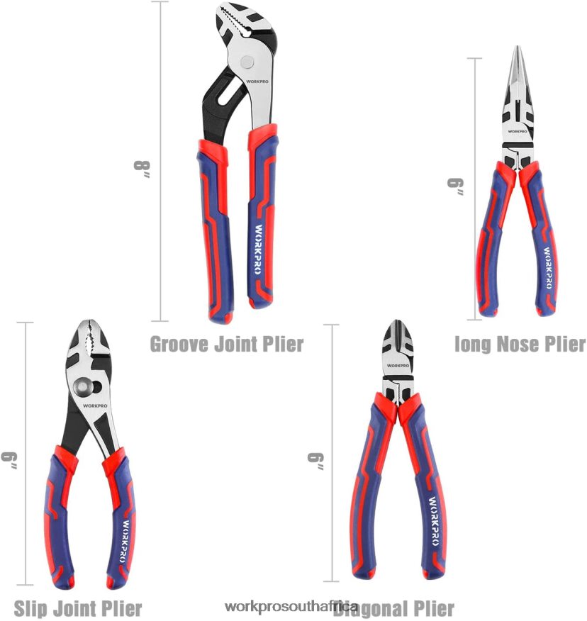 ZA WORKPRO 4 Pcs Premium CR-V Construction Pliers Tool Sets Morden 4B8V2T72 Tool