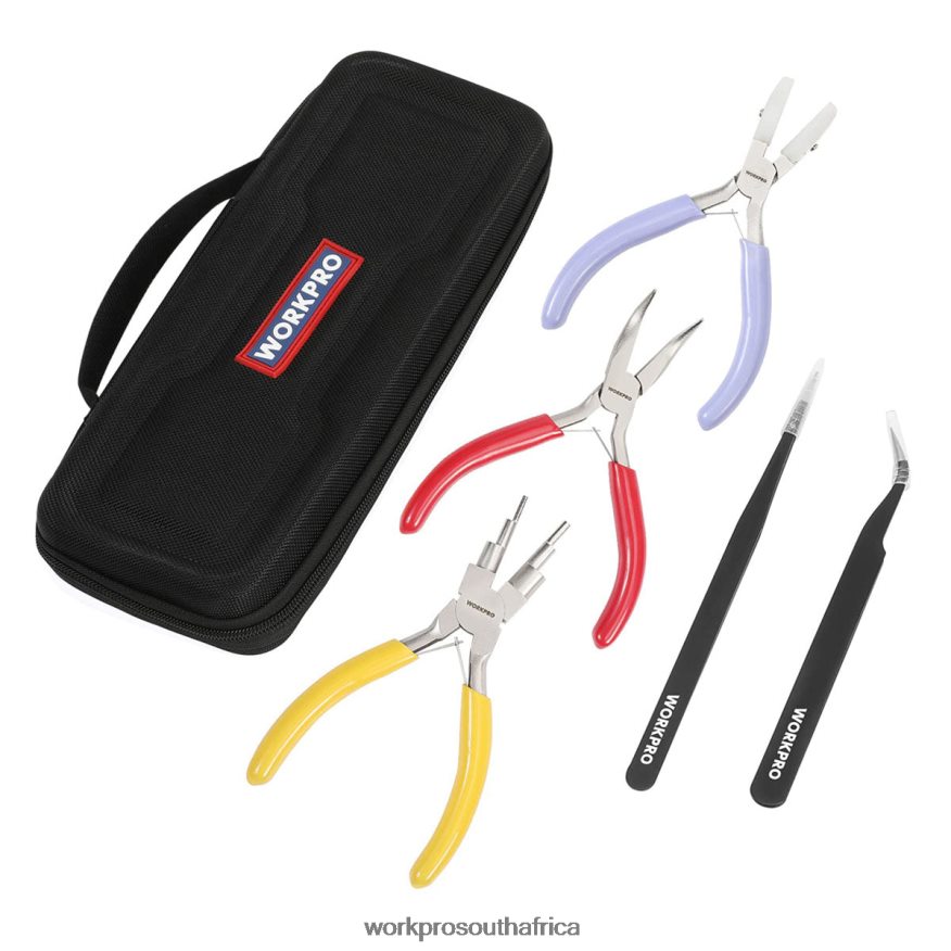 ZA WORKPRO 5 Pcs Jewelry Pliers, Jewelry Tools Includes 6 IN 1 Wire Loop Pliers, Nylon Nose Pliers, Bent Nose Pliers, Pointed Tweezers, Curved Tweezers Useful 4B8V2T75 Tool