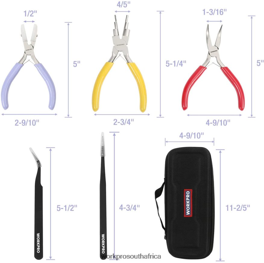 ZA WORKPRO 5 Pcs Jewelry Pliers, Jewelry Tools Includes 6 IN 1 Wire Loop Pliers, Nylon Nose Pliers, Bent Nose Pliers, Pointed Tweezers, Curved Tweezers Useful 4B8V2T75 Tool