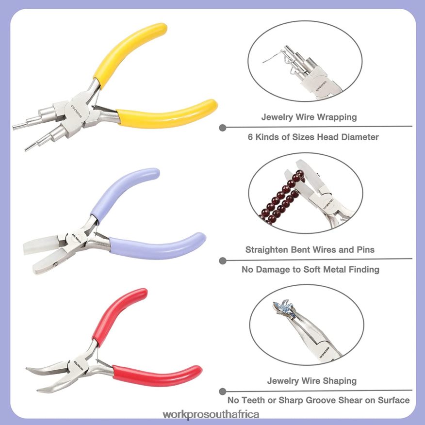 ZA WORKPRO 5 Pcs Jewelry Pliers, Jewelry Tools Includes 6 IN 1 Wire Loop Pliers, Nylon Nose Pliers, Bent Nose Pliers, Pointed Tweezers, Curved Tweezers Useful 4B8V2T75 Tool