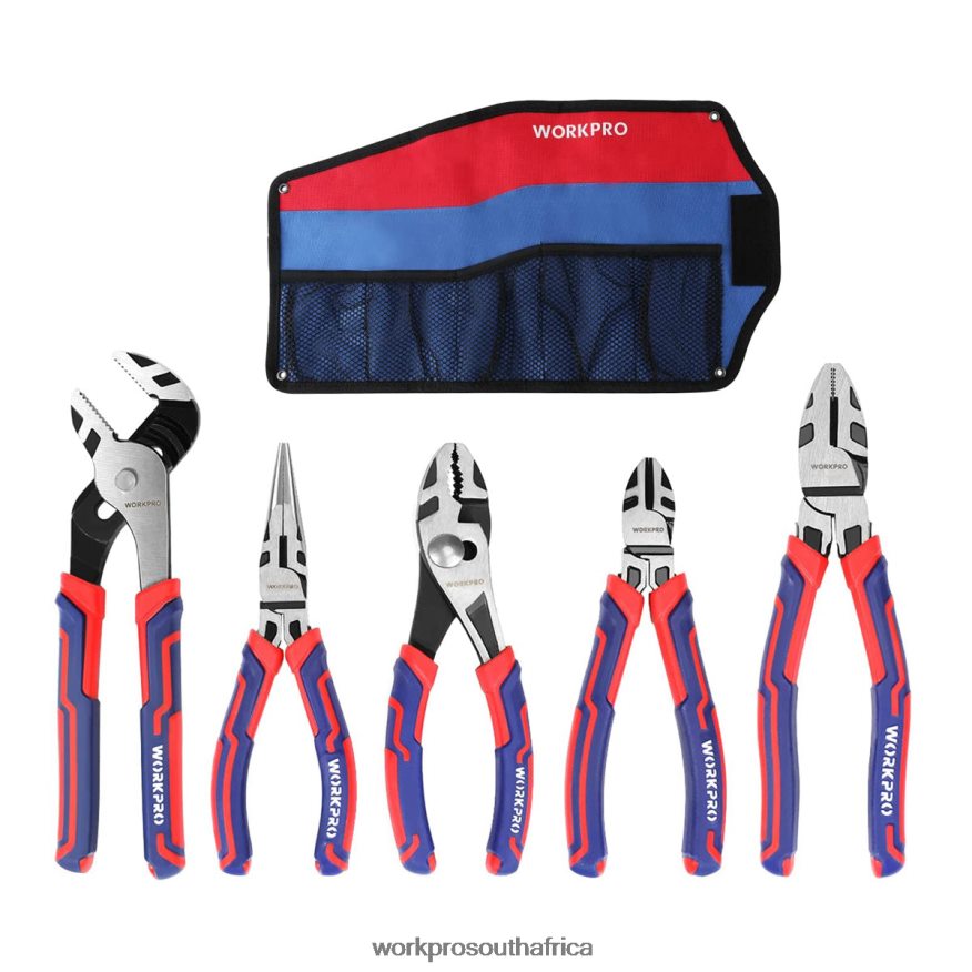 ZA WORKPRO 5 Pcs Premium Cr-V Construction Pliers Set with Storage Pouch Useful 4B8V2T66 Tool