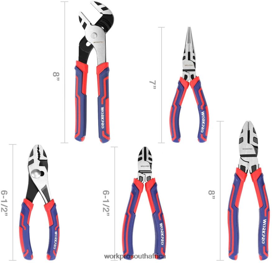ZA WORKPRO 5 Pcs Premium Cr-V Construction Pliers Set with Storage Pouch Useful 4B8V2T66 Tool