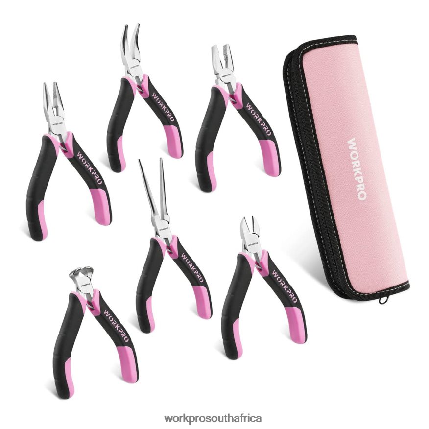 ZA WORKPRO 6 Pcs Mini Pliers Set with Pouch Pink 4B8V2T65 Tool