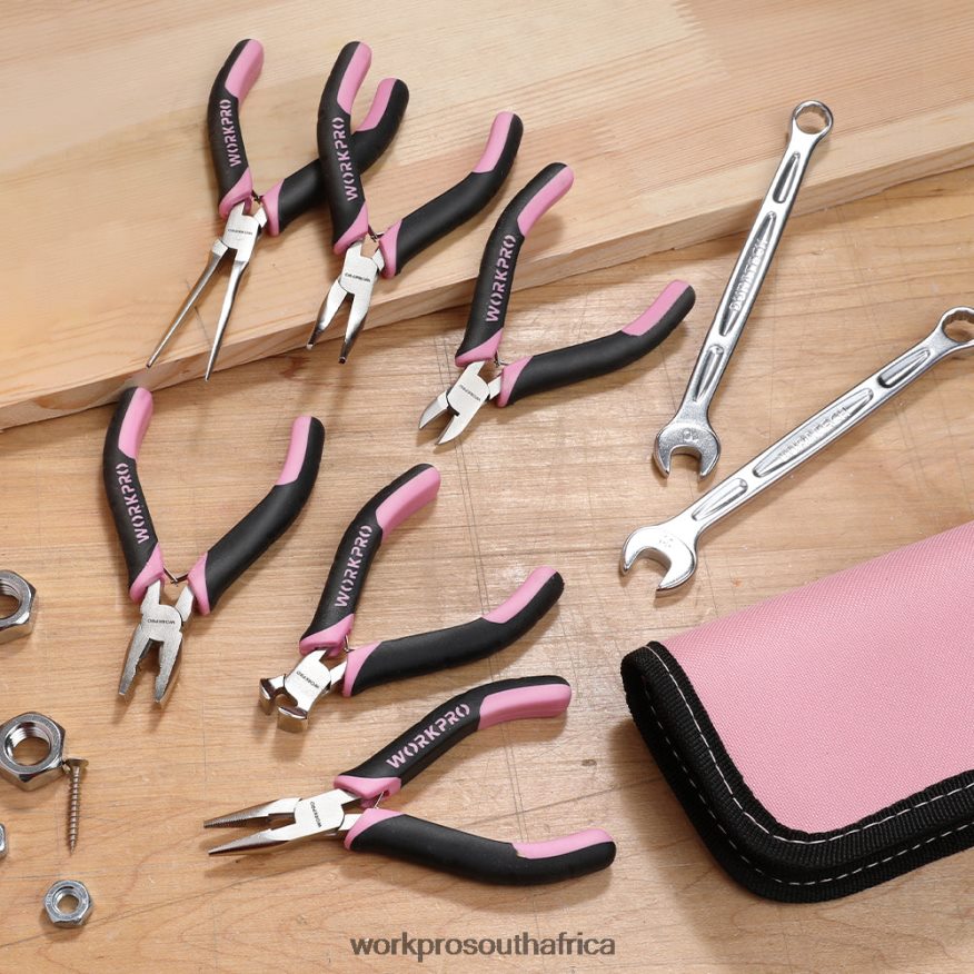 ZA WORKPRO 6 Pcs Mini Pliers Set with Pouch Pink 4B8V2T65 Tool