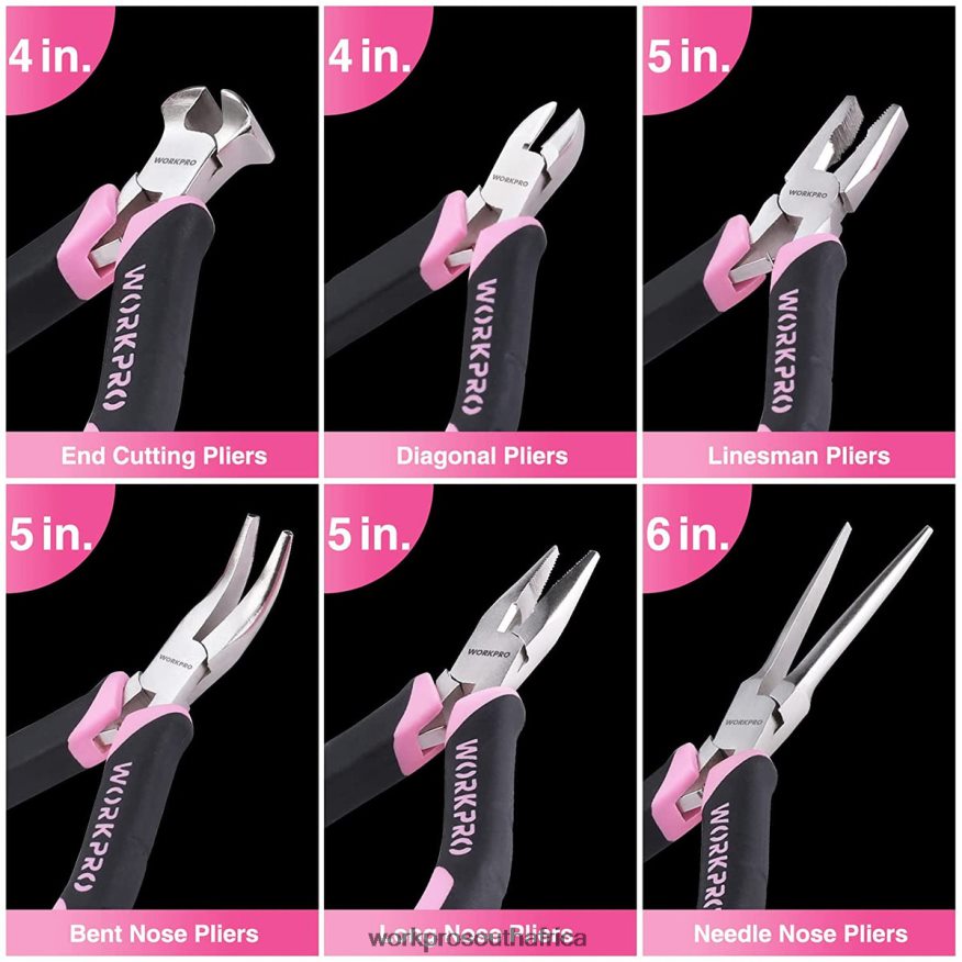 ZA WORKPRO 6 Pcs Mini Pliers Set with Pouch Pink 4B8V2T65 Tool