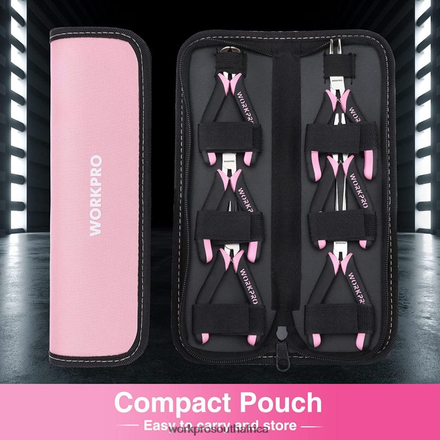 ZA WORKPRO 6 Pcs Mini Pliers Set with Pouch Pink 4B8V2T65 Tool