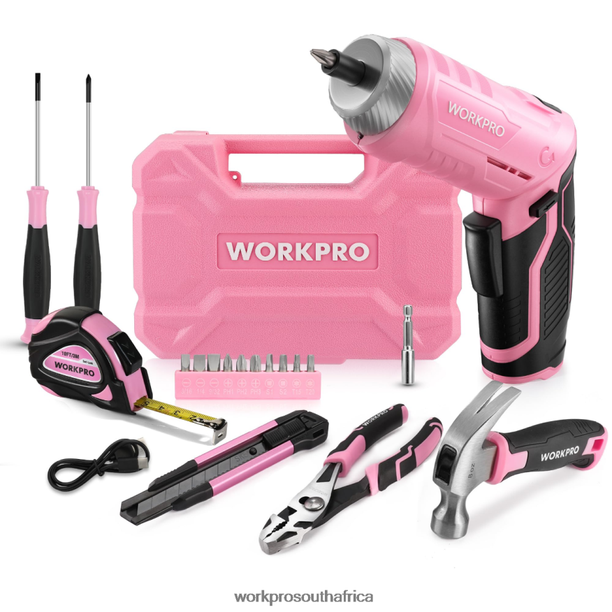 ZA WORKPRO 18 Pcs General Home Tool Kit Pink/Blue 4B8V2T102 Tool