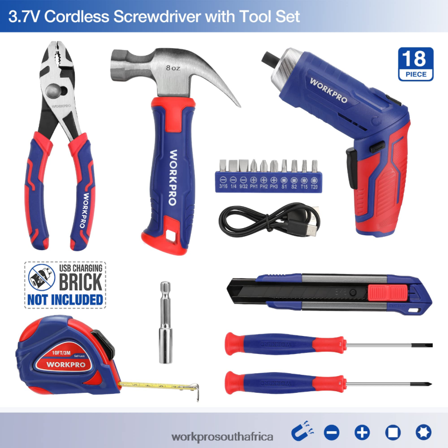 ZA WORKPRO 18 Pcs General Home Tool Kit Pink/Blue 4B8V2T102 Tool