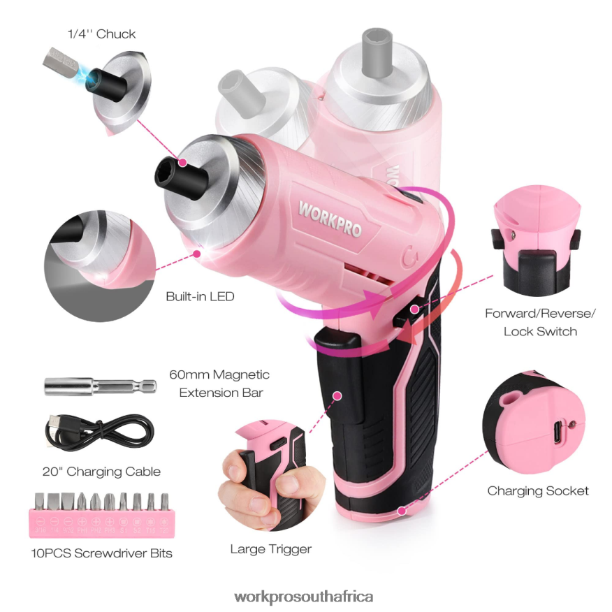 ZA WORKPRO 18 Pcs General Home Tool Kit Pink/Blue 4B8V2T102 Tool