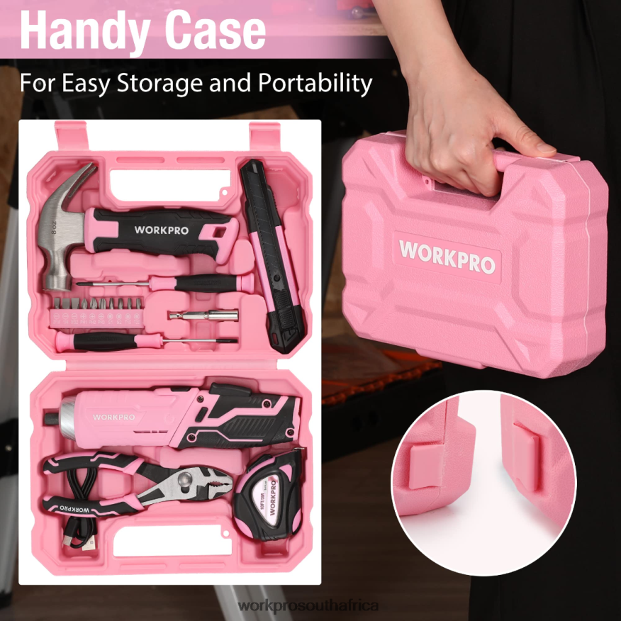 ZA WORKPRO 18 Pcs General Home Tool Kit Pink/Blue 4B8V2T102 Tool