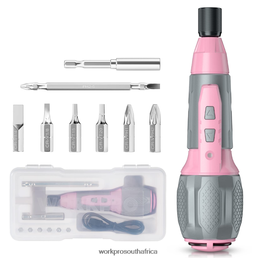 ZA WORKPRO Cordless 4V USB Rechargeable Lithium-ion Battery Screwdriver Kit Pink/White 4B8V2T236 Tool