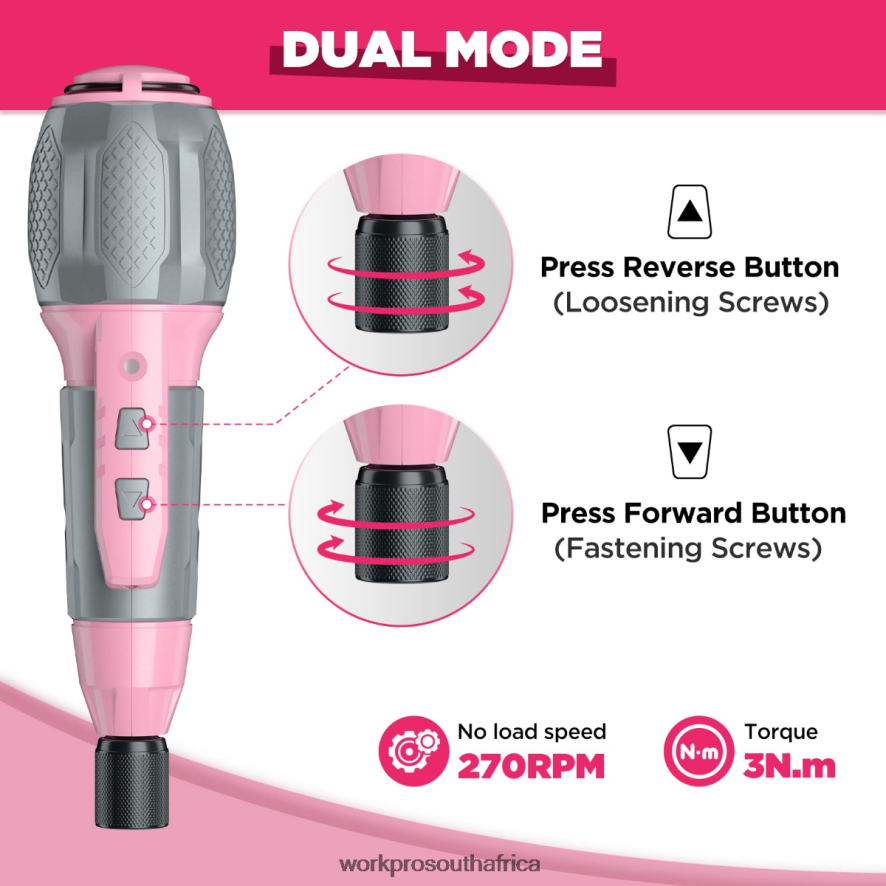 ZA WORKPRO Cordless 4V USB Rechargeable Lithium-ion Battery Screwdriver Kit Pink/White 4B8V2T236 Tool