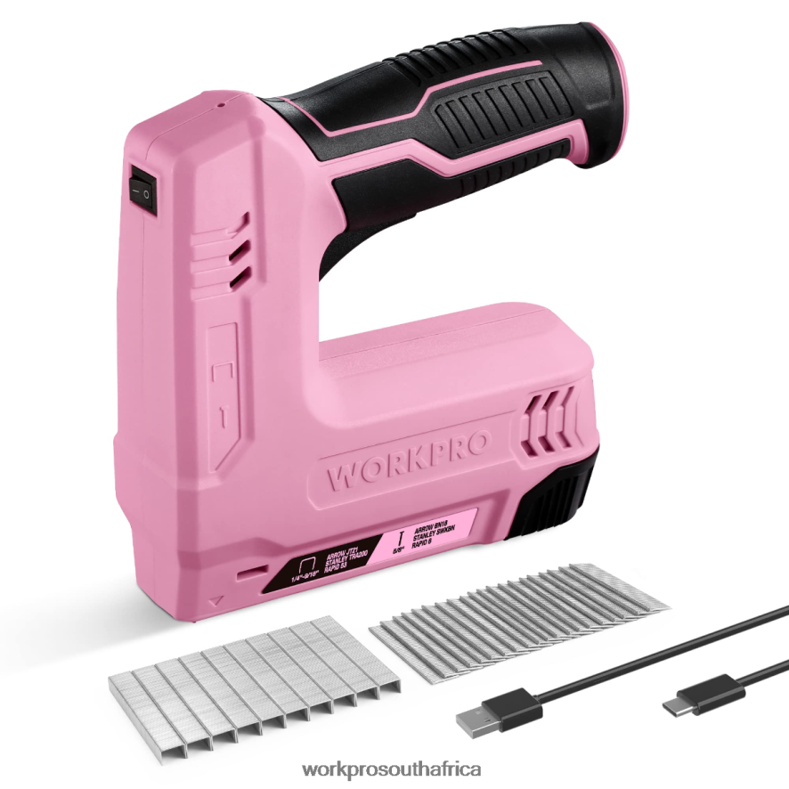 ZA WORKPRO 3.6V 2.0Ah Battery Powered Electric Cordless 2-in-1 Staple and Nail Gun Pink/Gray 4B8V2T265 Tool