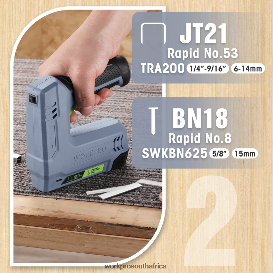 ZA WORKPRO 3.6V 2.0Ah Battery Powered Electric Cordless 2-in-1 Staple and Nail Gun Pink/Gray 4B8V2T265 Tool