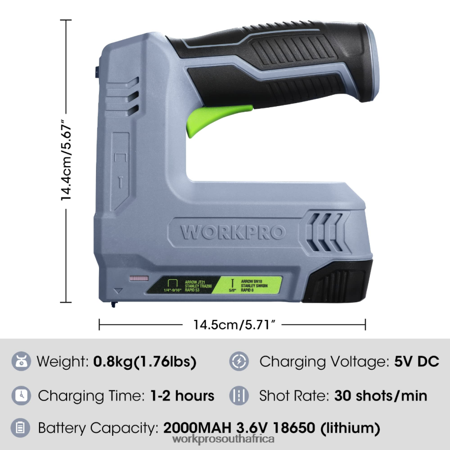 ZA WORKPRO 3.6V 2.0Ah Battery Powered Electric Cordless 2-in-1 Staple and Nail Gun Pink/Gray 4B8V2T265 Tool
