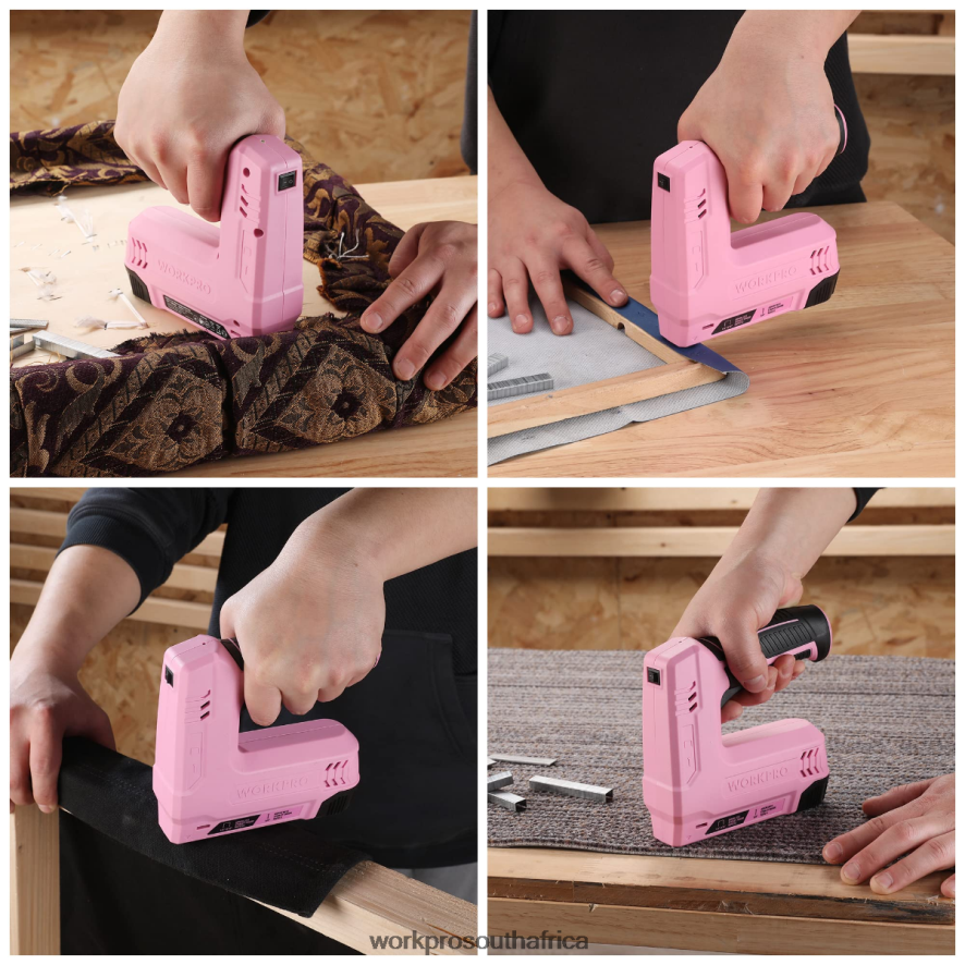 ZA WORKPRO 3.6V 2.0Ah Battery Powered Electric Cordless 2-in-1 Staple and Nail Gun Pink/Gray 4B8V2T265 Tool