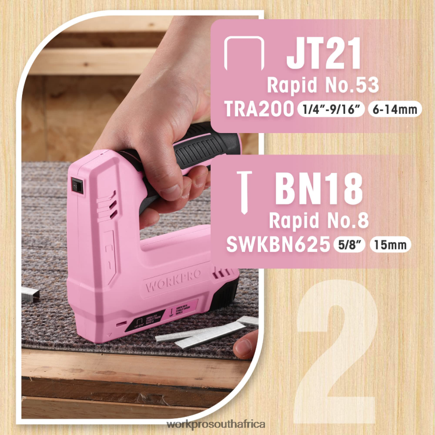 ZA WORKPRO 3.6V 2.0Ah Battery Powered Electric Cordless 2-in-1 Staple and Nail Gun Pink/Gray 4B8V2T265 Tool
