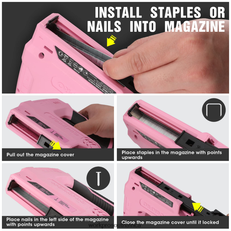 ZA WORKPRO 3.6V 2.0Ah Battery Powered Electric Cordless 2-in-1 Staple and Nail Gun Pink/Gray 4B8V2T265 Tool