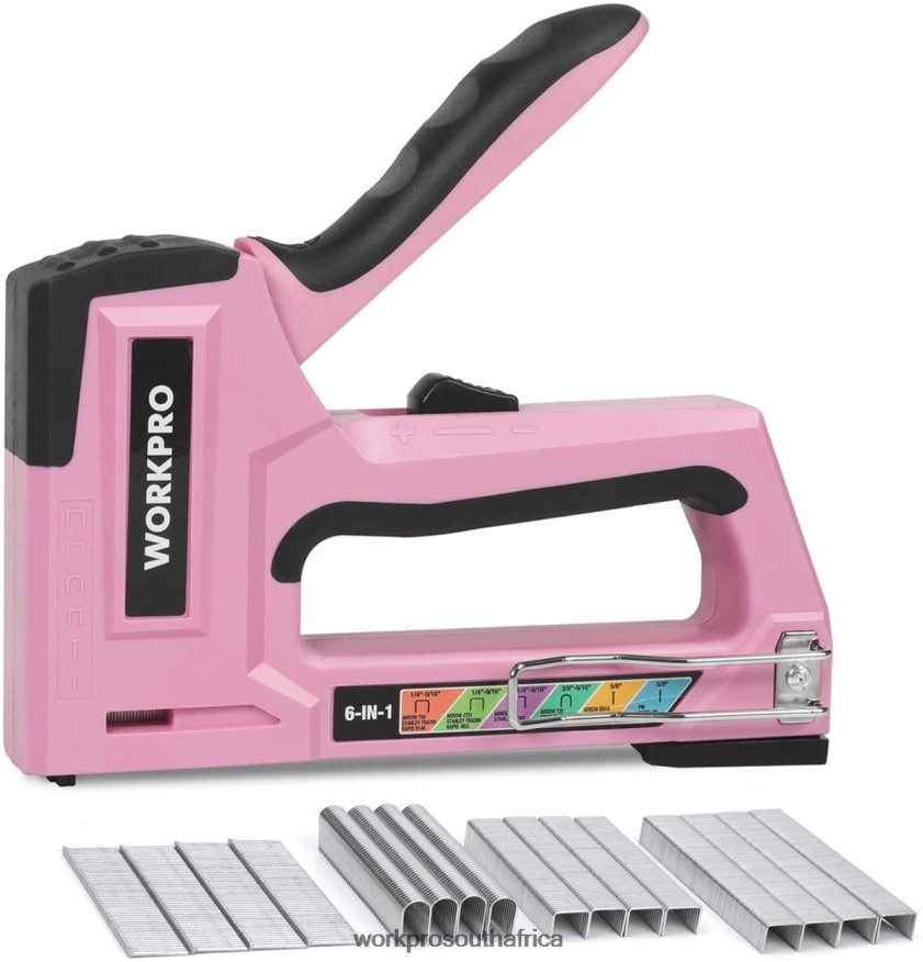 ZA WORKPRO 6-in-1 Manual Brad Nailer Upholstery Stapler Nail Gun Pink/Grey 4B8V2T59 Tool