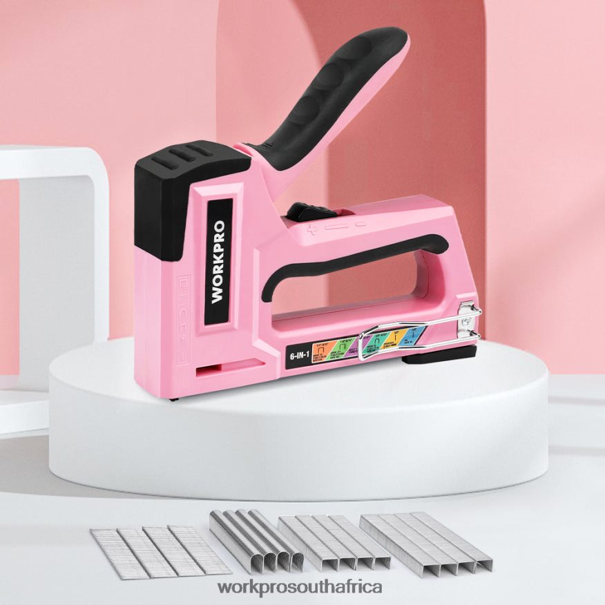 ZA WORKPRO 6-in-1 Manual Brad Nailer Upholstery Stapler Nail Gun Pink/Grey 4B8V2T59 Tool