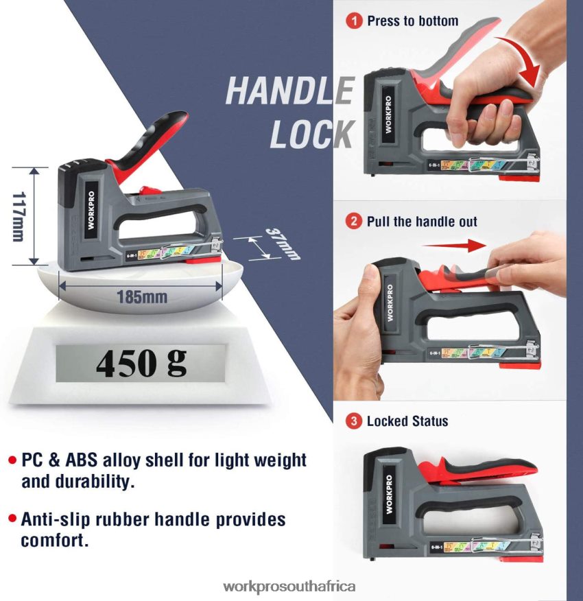 ZA WORKPRO 6-in-1 Manual Brad Nailer Upholstery Stapler Nail Gun Pink/Grey 4B8V2T59 Tool