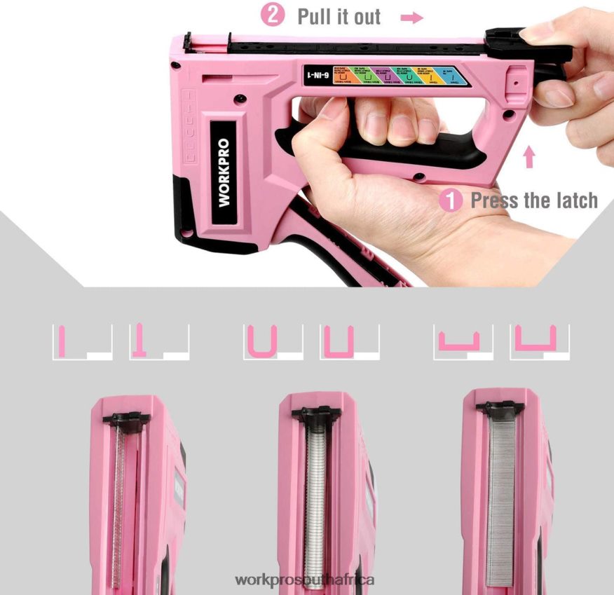ZA WORKPRO 6-in-1 Manual Brad Nailer Upholstery Stapler Nail Gun Pink/Grey 4B8V2T59 Tool