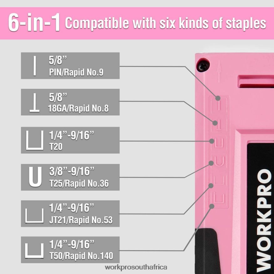 ZA WORKPRO 6-in-1 Manual Brad Nailer Upholstery Stapler Nail Gun Pink/Grey 4B8V2T59 Tool