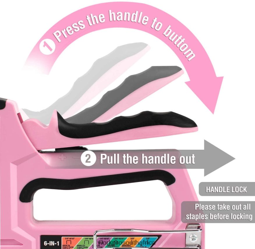 ZA WORKPRO 6-in-1 Manual Brad Nailer Upholstery Stapler Nail Gun Pink/Grey 4B8V2T59 Tool