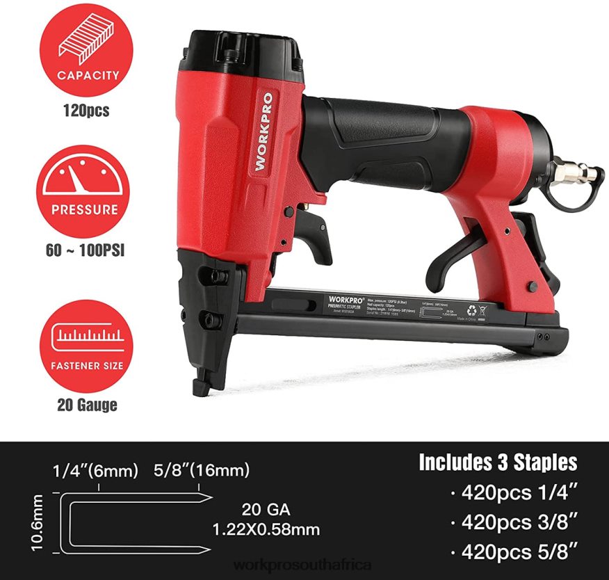 ZA WORKPRO Pneumatic 20 Gauge Staple Gun for Carpentry Woodworking and DIY Projects Useful 4B8V2T61 Tool
