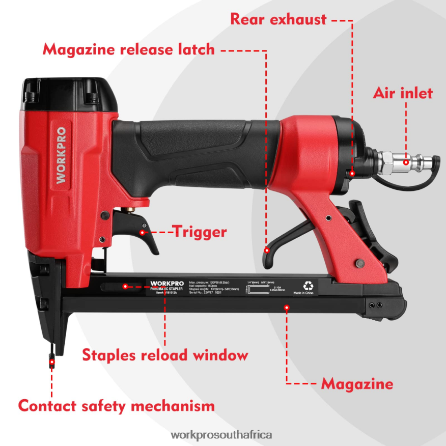 ZA WORKPRO Pneumatic Staple Gun, 8016/7116 Upholstery Stapler Morden 4B8V2T182 Tool