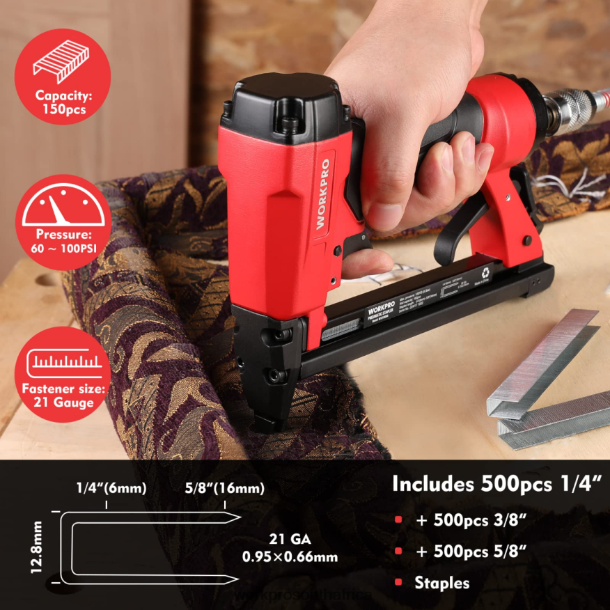 ZA WORKPRO Pneumatic Staple Gun, 8016/7116 Upholstery Stapler Morden 4B8V2T182 Tool