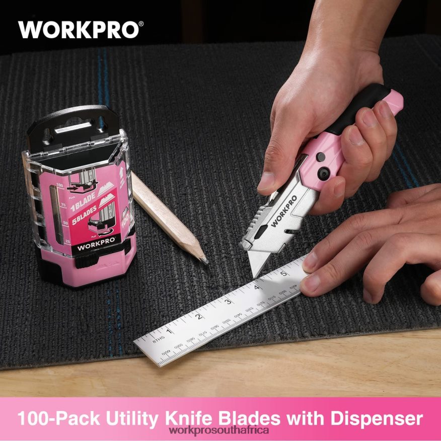 ZA WORKPRO 100 Pcs SK5 Carbon Steel Utility Knife Blades Replacement with Dispenser Red/Pink 4B8V2T49 Tool