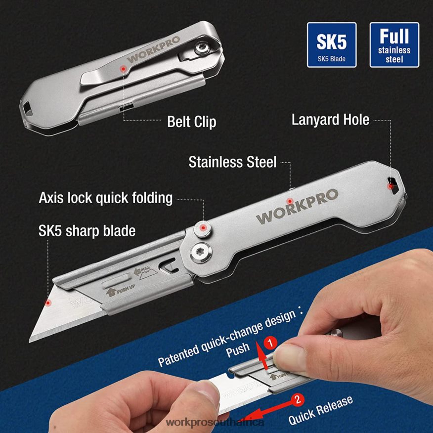 ZA WORKPRO 3 PCS Folding Utility Knife Sets Quick Change Blades Box Cutter Helpful 4B8V2T43 Tool